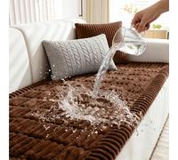 Waterproof Pet Sofa Cover for 2-4 Seater Couches L-Shaped Corner Protector Thick Corduroy Fuzzy Pad Durable Settee Cover for Dogs & Kids (Brown 90x210cm)