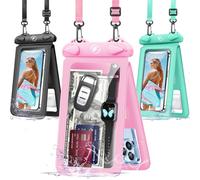 Waterproof Phone Pouch [3-Pack] Double Space Waterproof Phone Case with Adjustable Lanyard Water proof Cell Phone Pouch for iPhone IPX8 Underwater Phone Cases Phone Dry Bag for Vacation Beach Swimming