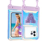 Waterproof Phone Pouch Floating, IPX68 Waterproof Phone Case for Beach Kayak Cruise Essentials, Dry Bag for iPhone 17 16 15 Pro Max Samsung S26 S25 S24, Up to 7", Iridescent Pink Letter