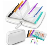 Waterproof Pill Pouch Set with 14 Markable Inner Bag, Waterproof Pill Organizer, Portable Travel Organizer with Zipper and Handle, Light Gray -