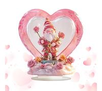 Waterproof Pink Heart Shaped Acrylic 2D Acrylic Gnome Decoration Cute Valentine's Day Style Table Ornament | Magnetic Table Decoration For Bedroom Office Shelf In C
