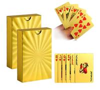 Waterproof Playing Set 2 Pack - Gold Plastic Poker Deck, Durable PET for Adults, Blackjack, Bridge, Beach Games, Camping - 54-Card Multipack with Jokers - UK Travel Game Gift