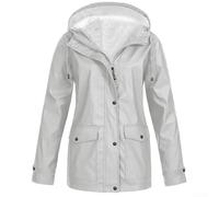 Waterproof Plush Lined Hooded Jacket with Buttoned Pockets for Women Suitable for Multiple Seasons and Occasions (L Shallow gray)