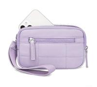 Waterproof Polyester For Mini Wristlet in Pleated Square Style with Transparent PVC Window for Organized Card and Cash Management (Purple)