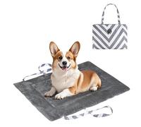 Waterproof Portable Dog Settle Mat, 80 x 60 CM Foldable Dog Travel Mat, Washable Camping Dog Bed for Car Boot, Small Roll Up Pet Mat, Grey Wave