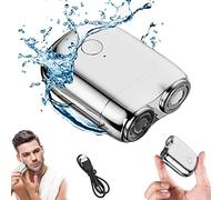 Waterproof Portable Mini USB Rechargeable Cordless Electric Rotary Men's Shaver,Pocket Size Washable Electric Razor,Double-Headed Shaver,Waterproof and Silent,Shaving Trimmer,Present for Men (Silver)