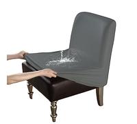 Waterproof PU Leather Armless Chair Covers, 2 Pack Armless Accent Chair Slipcovers, Chair Protector Slipcover for Living Room-dark gray-2 Pieces