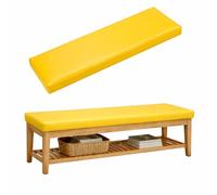 Waterproof PU Leather Garden Bench Cushion, Non Slip Bottom & Ties, 50D High Density Foam, Removable & Easy Clean Cover, Outdoor Seating, Yellow, 180x35x5cm