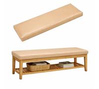 Waterproof PU Leather Garden Bench Cushion, Outdoor Non Slip Seat Pad with Ties, Removable Easy Clean Cover, 50D High Density Foam, Khaki, 200x40x5CM