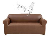 Waterproof PU Leather Sofa Cover for 2-Seater, Adjustable Elastic Couch Protector, Pet-Friendly Furniture Cover, Brown - Fits 2-Seat Sofas, Cat & Dog Proof
