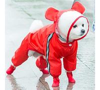 Waterproof Puppy Dog Raincoatsjacket with Hood for Small Medium Dogs Poncho with Reflective Strap Honey Bee Bear Dinosaur(Red bear,XL)
