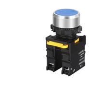 Waterproof push button switch instantaneous self-reset self-locking flat round head 22 mm power button switch 10A 1NO, 1NC, 1NO1NC red yellow blue green white black(Blue,1NC,Fixed)