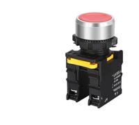 Waterproof push button switch instantaneous self-reset self-locking flat round head 22 mm power button switch 10A 1NO, 1NC, 1NO1NC red yellow blue green white black(Red,1NC,Fixed)