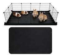 Waterproof PVC Guinea Pig Cage Liner Mat with Buttons, 150x100cm Black Washable Playpen Floor Pad for C&C Cages, Rabbit Hutch & Rabbit Run Cage Liners, for Rabbits, Bunnies, Ferrets & Small Animals