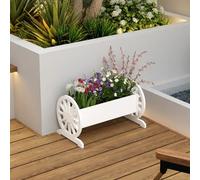 Waterproof PVC Wood Garden Planter Box, Wagon Wheel Shape Decorative Raised Bed for Indoor Outdoor, Patio Pot Trough for Flowers, Plants, Herbs - 1-Piece