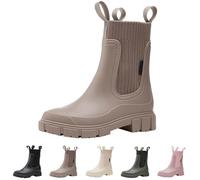 Waterproof rain boots women, elastic slip-on boots, non-slip rubber boots, fashion leisure garden boots, simple plain casual shoes, soft comfortable shoes, rubber half boots, gold, 4 UK