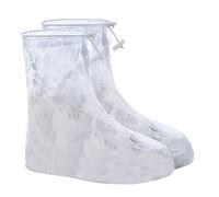 Waterproof Rain Overshoes with Dot Print, Zip, Non-Slip, High-Top Galoshes for Women, Reusable Boot Covers for Outdoor Activities in Wet Mud (White, L)