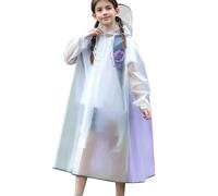 Waterproof Rain Poncho for Girls Backpack Space Reusable Portable Raincoats Button Up Drawstring Hooded Transparent Rain Cape Kids Spring Summer Lightweight Puddle Suit (Purple, 11-12 Years)