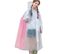 Waterproof Rain Poncho for Girls Backpack Space Reusable Portable Raincoats Button Up Drawstring Hooded Transparent Rain Cape Kids Spring Summer Lightweight Puddle Suit (Hot Pink, 13-14 Years)