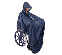 Waterproof Rain Poncho for Wheelchair Reflective Strip Large Raincoat with Hood Disabled People Outdoor Coat Rainwear(Dark Blue)