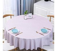 Waterproof Rectangle PVC Tablecloth - 100% Printed, Stain-Resistant, Durable, Striped Design, 140cm Round, Pink, Ideal for Home Dining and Parties