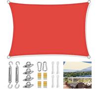 Waterproof Rectangular Square Sail Shade Canopy with Fixing Kit & Guy Rope for Patio Dooryard Park - Available in 2m to 8m Sizes Red - Perfect for Outdoor Sun Protection (Size: 5x6M)