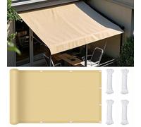 Waterproof Rectangular Sun Shade 1x1m 95% UV Protection with Grommets & Ropes - PES Outdoor Canopy for Balcony Patio Garden - Beige Sun Sail