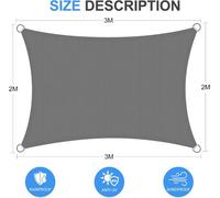 Waterproof Rectangular Sun Shade Sail 2 X 3 M 95% Uv Protection For Outdoor Patio Garden Balcony (Grey)