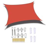 Waterproof Rectangular Sun Shade Sail - UV Protection Awning for Outdoor Garden Terrace Courtyard Party - Includes Fixing Kit & Rope (2x5m Red)