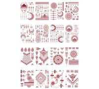 Waterproof Red Temporary Tattoo Stickers For Women'S Hands, Featuring Mandala Flowers And Lace. 16x12cm