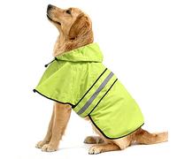 Waterproof Reflective Dog Rain Poncho with Leash Hole, 100% Polyester Adjustable Hooded Pet Rain Jacket, Lightweight Dog Rain Cape for Small to X-Large Dogs & Puppies - Fluorescent Green, Large