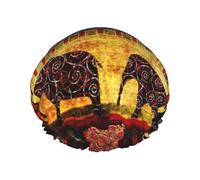 Waterproof Reusable African Elephant Patchwork Print Shower Cap,Double Layer Elastic Bath Cap,Large Shower Bonnet For Women Long Hair