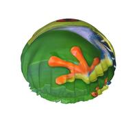 Waterproof Reusable Animal Frog Green Leaf Leaves Print Shower Cap,Double Layer Elastic Bath Cap,Large Shower Bonnet For Women Long Hair