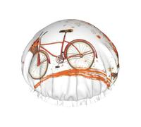 Waterproof Reusable Autumn Tree With Aged Old Bike Print Shower Cap,Double Layer Elastic Bath Cap,Large Shower Bonnet For Women Long Hair