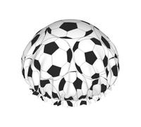 Waterproof Reusable Black And White Soccer Ball Pattern Print Shower Cap,Double Layer Elastic Bath Cap,Large Shower Bonnet For Women Long Hair