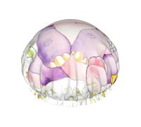 Waterproof Reusable Butterfly And Hippo Print Shower Cap,Double Layer Elastic Bath Cap,Large Shower Bonnet For Women Long Hair