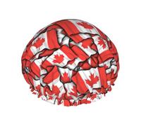 Waterproof Reusable Canadian Flag Print Shower Cap,Double Layer Elastic Bath Cap,Large Shower Bonnet For Women Long Hair
