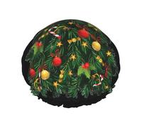 Waterproof Reusable Christmas Tree Print Shower Cap,Double Layer Elastic Bath Cap,Large Shower Bonnet For Women Long Hair