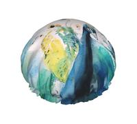 Waterproof Reusable Cute Peacock Print Shower Cap,Double Layer Elastic Bath Cap,Large Shower Bonnet For Women Long Hair