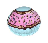 Waterproof Reusable Donut Print Shower Cap,Double Layer Elastic Bath Cap,Large Shower Bonnet For Women Long Hair
