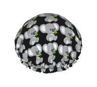 Waterproof Reusable Green Leaf Koala Print Shower Cap,Double Layer Elastic Bath Cap,Large Shower Bonnet For Women Long Hair