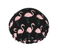 Waterproof Reusable Hand Painted Flamingo Bird Print Shower Cap,Double Layer Elastic Bath Cap,Large Shower Bonnet For Women Long Hair