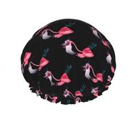 Waterproof Reusable Hello Glasses Flamingo Print Shower Cap,Double Layer Elastic Bath Cap,Large Shower Bonnet For Women Long Hair