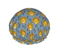 Waterproof Reusable Lion Lions Head Lion Kids Blue Print Shower Cap,Double Layer Elastic Bath Cap,Large Shower Bonnet For Women Long Hair