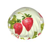 Waterproof Reusable Lovely Strawberry Print Shower Cap,Double Layer Elastic Bath Cap,Large Shower Bonnet For Women Long Hair