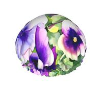 Waterproof Reusable Pansy Perfection Print Shower Cap,Double Layer Elastic Bath Cap,Large Shower Bonnet For Women Long Hair