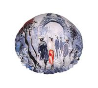 Waterproof Reusable Paris City Tree Eiffel Tower Art Print Shower Cap,Double Layer Elastic Bath Cap,Large Shower Bonnet For Women Long Hair