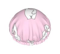 Waterproof Reusable Polar Bear Pink Print Shower Cap,Double Layer Elastic Bath Cap,Large Shower Bonnet For Women Long Hair
