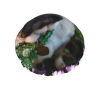 Waterproof Reusable Pugs In The Garden Print Shower Cap,Double Layer Elastic Bath Cap,Large Shower Bonnet For Women Long Hair