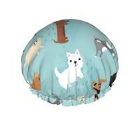 Waterproof Reusable Raining Cats & Dogs Print Shower Cap,Double Layer Elastic Bath Cap,Large Shower Bonnet For Women Long Hair